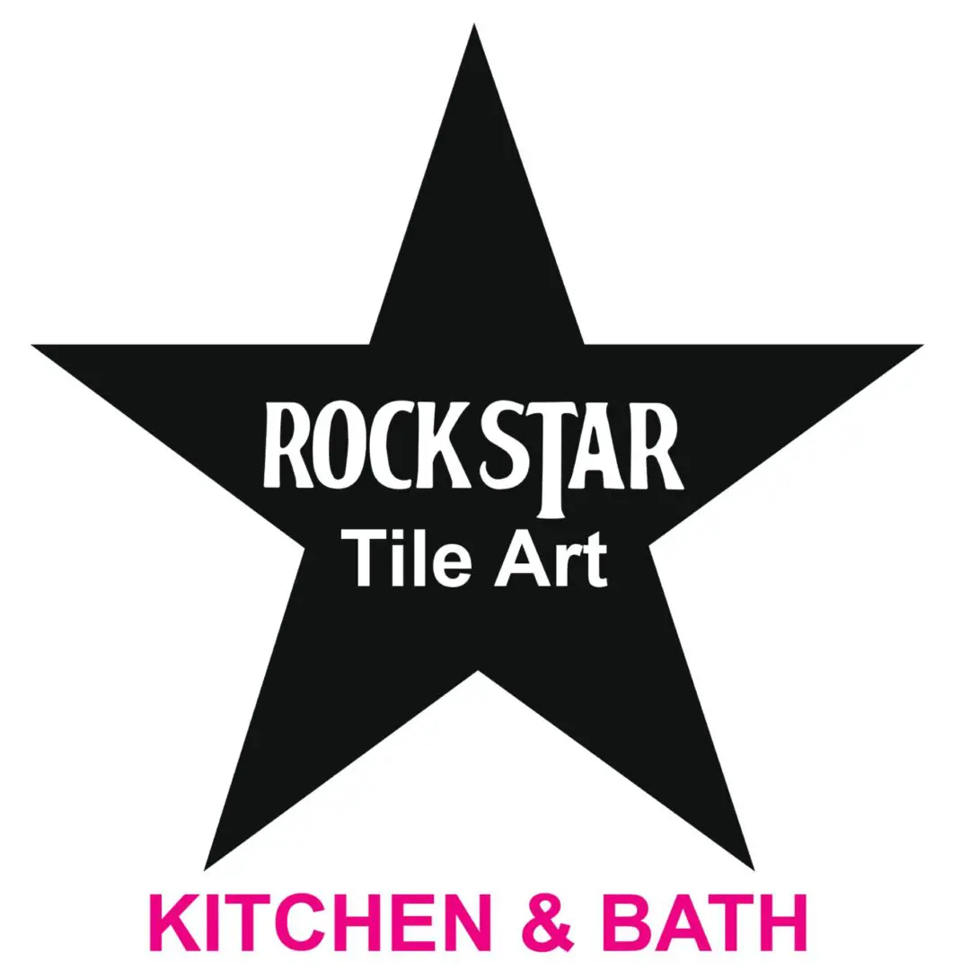 A black star with the words " rockstar tile art kitchen & bath ".